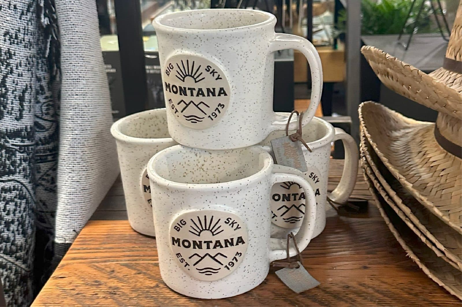Big Sky Montana mugs in shop display