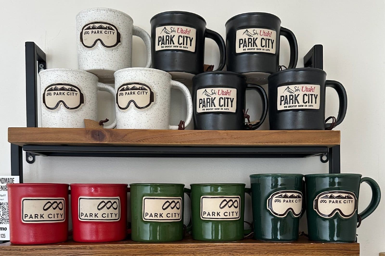 Park City retail wall display of custom mugs
